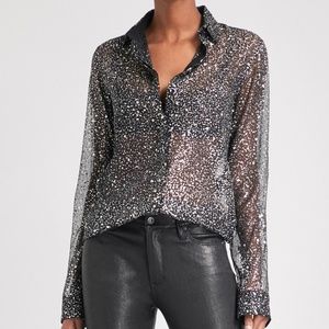 Saint Laurent WORN ONCE Sheer Black Glitter Blouse
